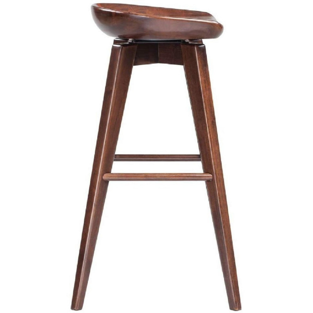 Contoured Seat Wooden Frame Swivel Barstool with Angled Legs, Natural Brown - BM61422