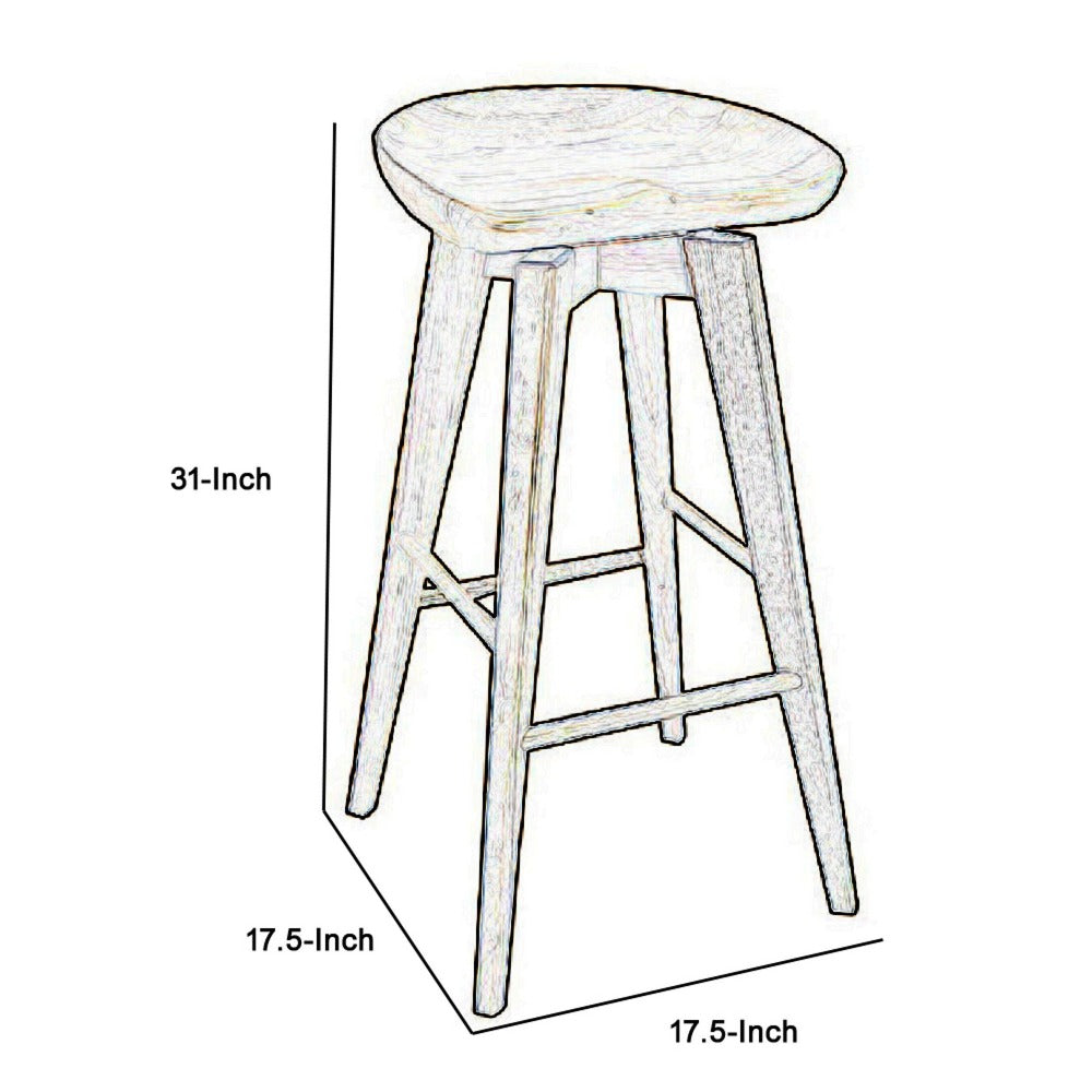 Contoured Seat Wooden Frame Swivel Barstool with Angled Legs, Natural Brown - BM61422