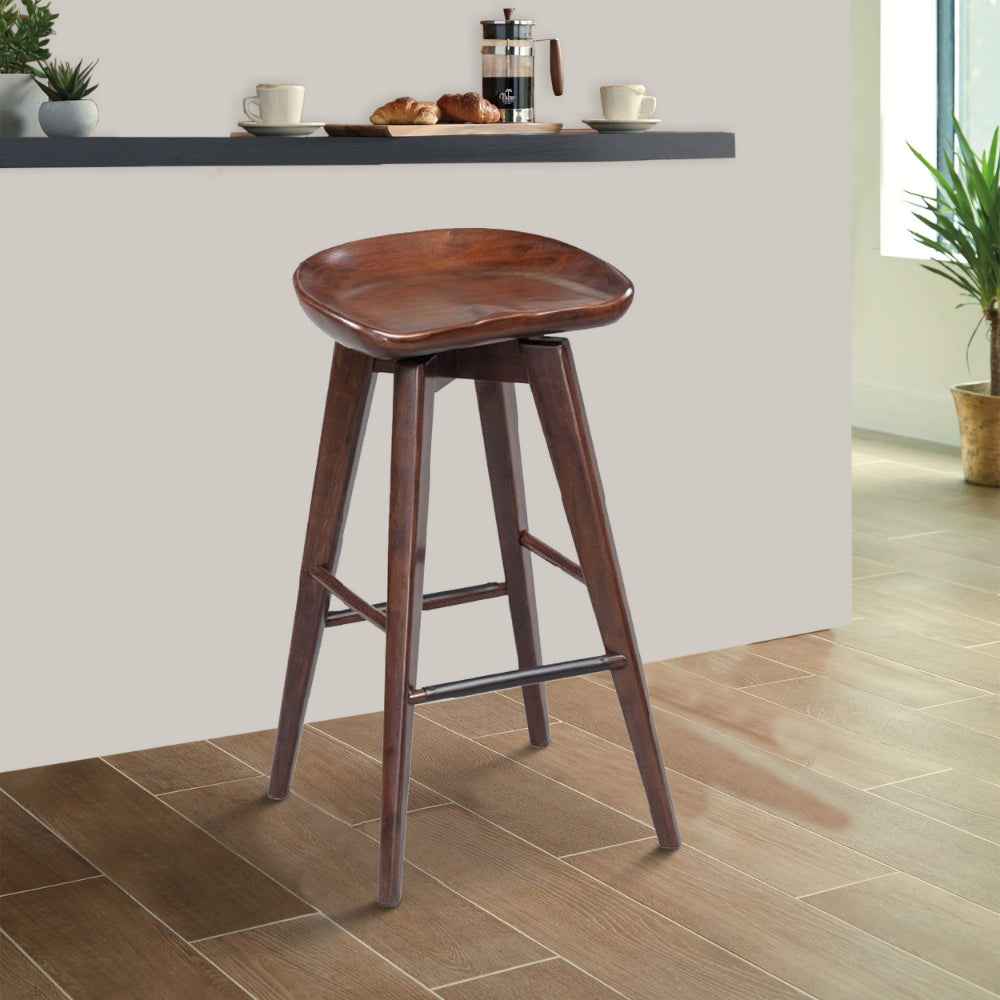 Contoured Seat Wooden Frame Swivel Barstool with Angled Legs, Natural Brown - BM61422