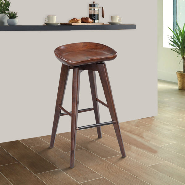 Contoured Seat Wooden Frame Swivel Barstool with Angled Legs, Natural Brown - BM61422