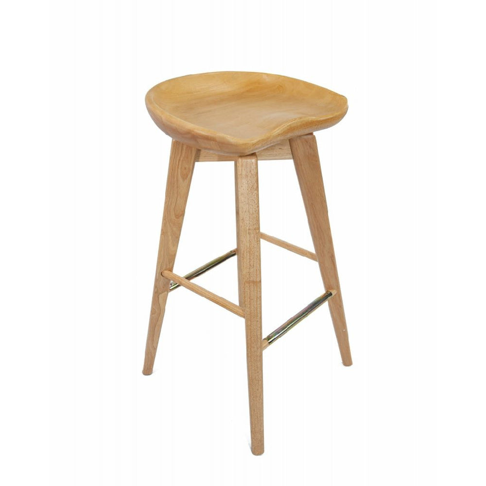 Contoured Seat Wooden Frame Swivel Barstool with Angled Legs, Natural Brown - BM61422