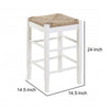Square Wooden Frame Counter Stool with Hand Woven Rush, White and Brown - BM61433