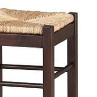 Rush Woven Wooden Frame Counter Stool with Saber Legs, Beige and Dark Brown - BM61435