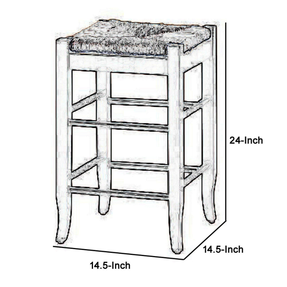 Rush Woven Wooden Frame Counter Stool with Saber Legs, Beige and Dark Brown - BM61435