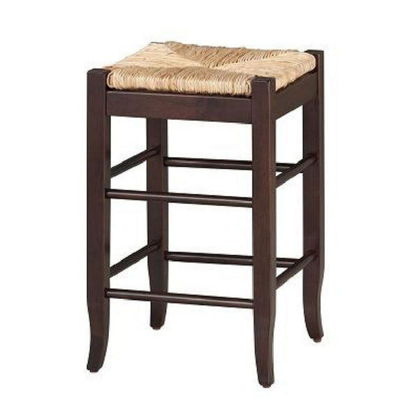 Rush Woven Wooden Frame Counter Stool with Saber Legs, Beige and Dark Brown - BM61435