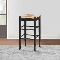 Rush Woven Wooden Frame Barstool with Saber Legs, Beige and Black - BM61438