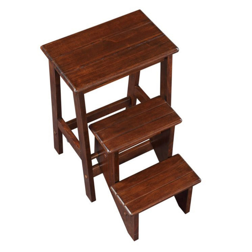 3 Step Wooden Frame Stool with Safety Latch, Brown - BM61440