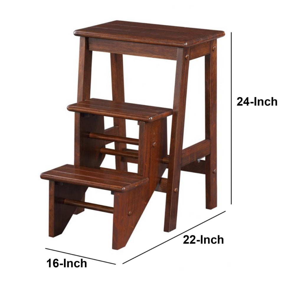 3 Step Wooden Frame Stool with Safety Latch, Brown - BM61440