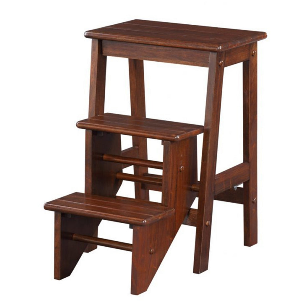 3 Step Wooden Frame Stool with Safety Latch, Brown - BM61440