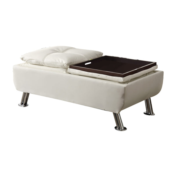 BM69567 Faux Leather Ottoman with Reversible Tray Tops, White