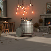 Barrel Drum Shape Storage Table with Removable Lid, Rustic Brown and Gray Metal - BM82436