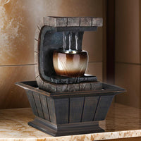 C Shaped Polyresin Frame Fountain with Tapered Base and LED Lights, Brown - BM95352