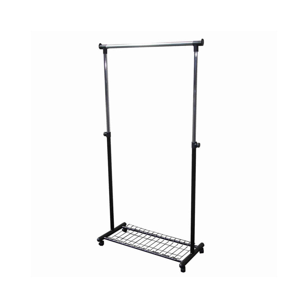 Metal Coat Hanger Rack with Bottom Wired Shelf, Black and Silver  - BM96060