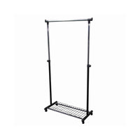 Metal Coat Hanger Rack with Bottom Wired Shelf, Black and Silver  - BM96060