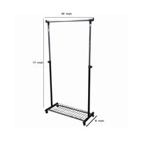 Metal Coat Hanger Rack with Bottom Wired Shelf, Black and Silver  - BM96060