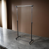 Metal Coat Hanger Rack with Bottom Wired Shelf, Black and Silver  - BM96060