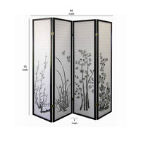 Naturistic Print Wood and Paper 4 Panel Room Divider, White and Black - BM96093