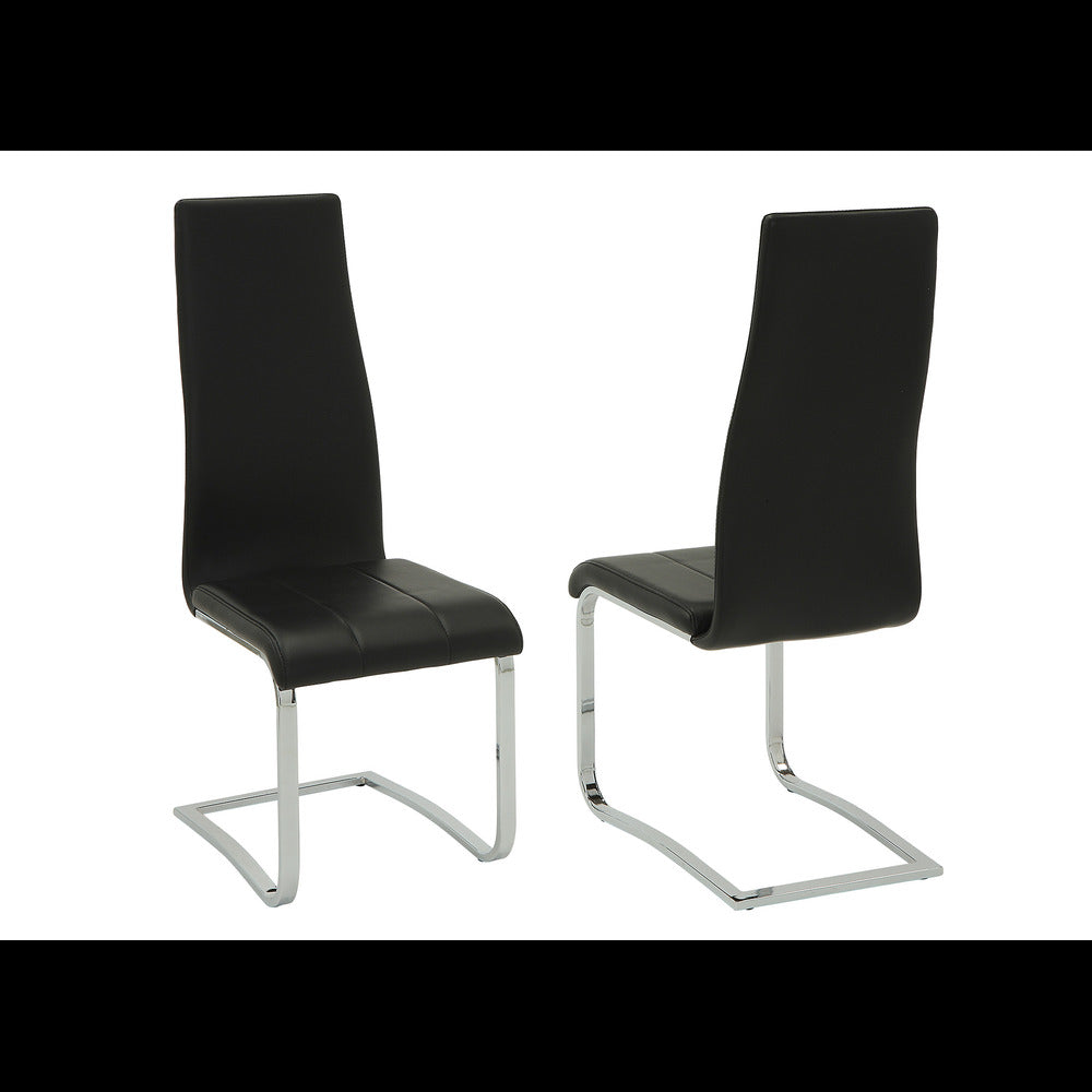 BM160775 Black Faux Leather Dining Chair with Chrome Legs, Set of 4