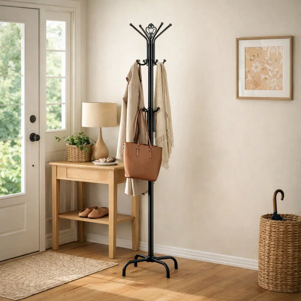 Sturdy Classic Black Satin Finish Coat Rack