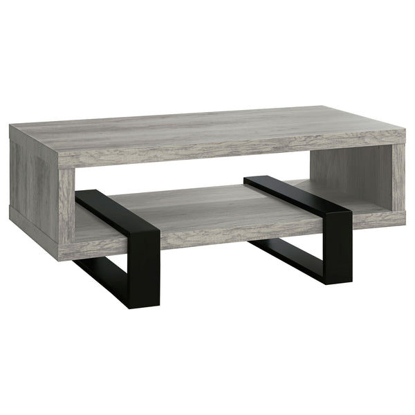 BM156208 Modern Driftwood Open Shelf Coffee Table, Gray and Brown