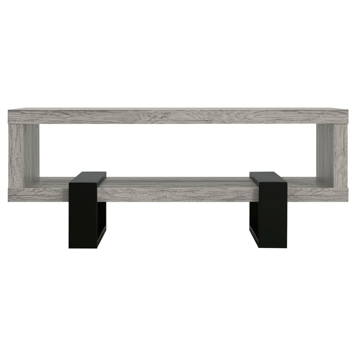 BM156208 Modern Driftwood Open Shelf Coffee Table, Gray and Brown