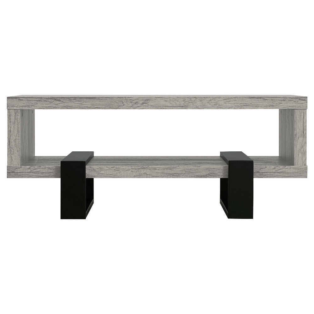 Modern Driftwood Open Shelf Coffee Table, Gray and Black - BM156208