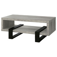 BM156208 Modern Driftwood Open Shelf Coffee Table, Gray and Brown