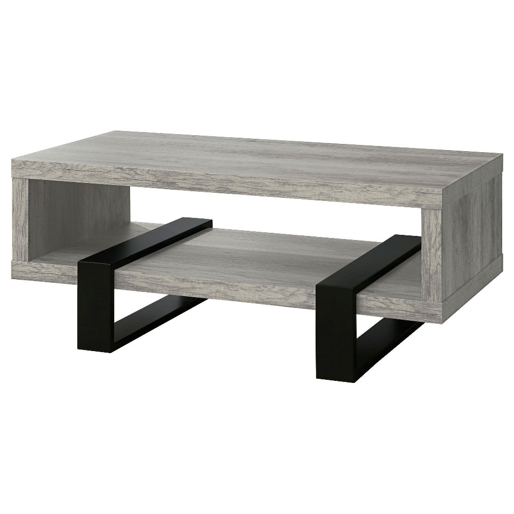 Modern Driftwood Open Shelf Coffee Table, Gray and Black - BM156208