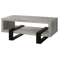Modern Driftwood Open Shelf Coffee Table, Gray and Black - BM156208