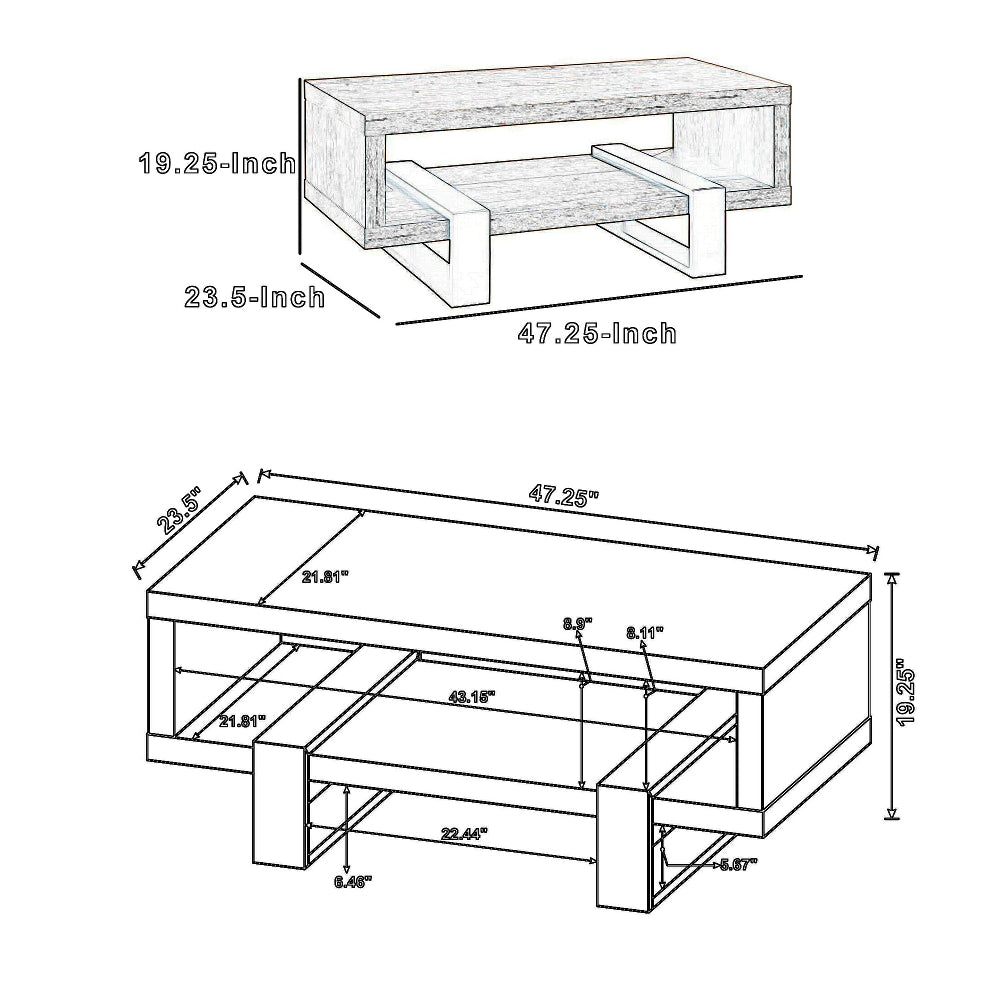 Modern Driftwood Open Shelf Coffee Table, Gray and Black - BM156208