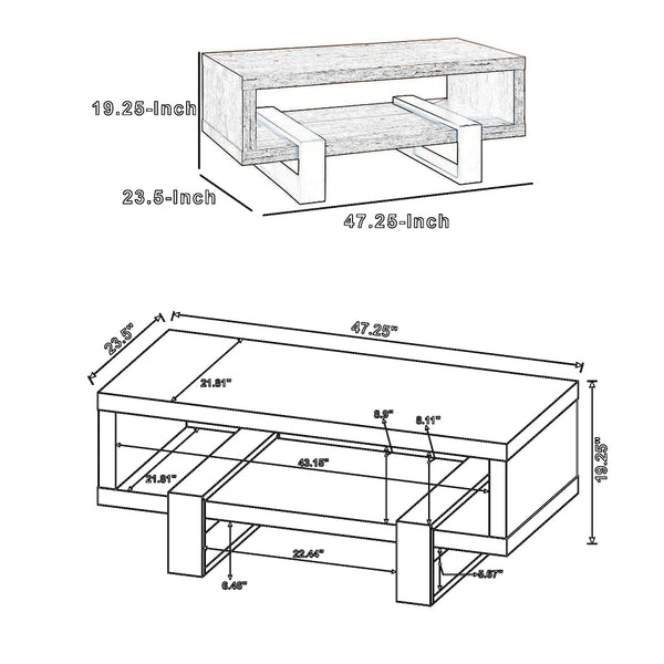 Modern Driftwood Open Shelf Coffee Table, Gray and Black - BM156208