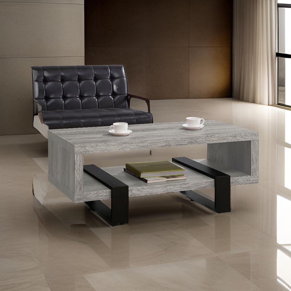 Modern Driftwood Open Shelf Coffee Table, Gray and Black - BM156208
