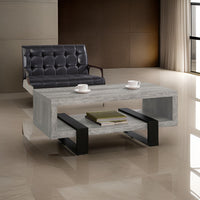 Modern Driftwood Open Shelf Coffee Table, Gray and Black - BM156208