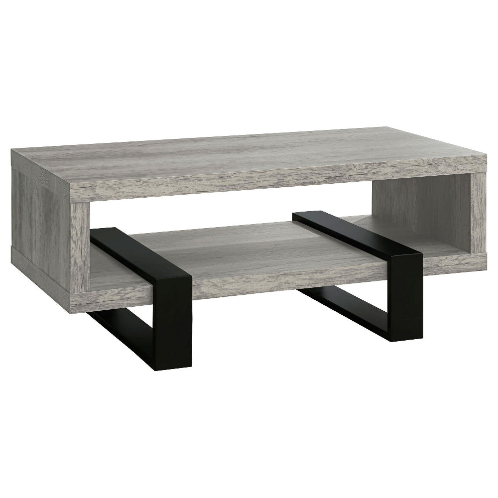 Modern Driftwood Open Shelf Coffee Table, Gray and Black - BM156208