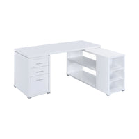 Contemporary L Shaped Office Desk with 3 Drawers and Shelves, White - BM159068