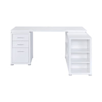 Contemporary L Shaped Office Desk with 3 Drawers and Shelves, White - BM159068