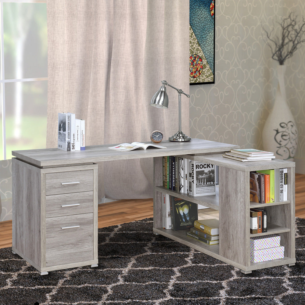 BM159165 Contemporary Style L-Shaped Office Desk, Gray