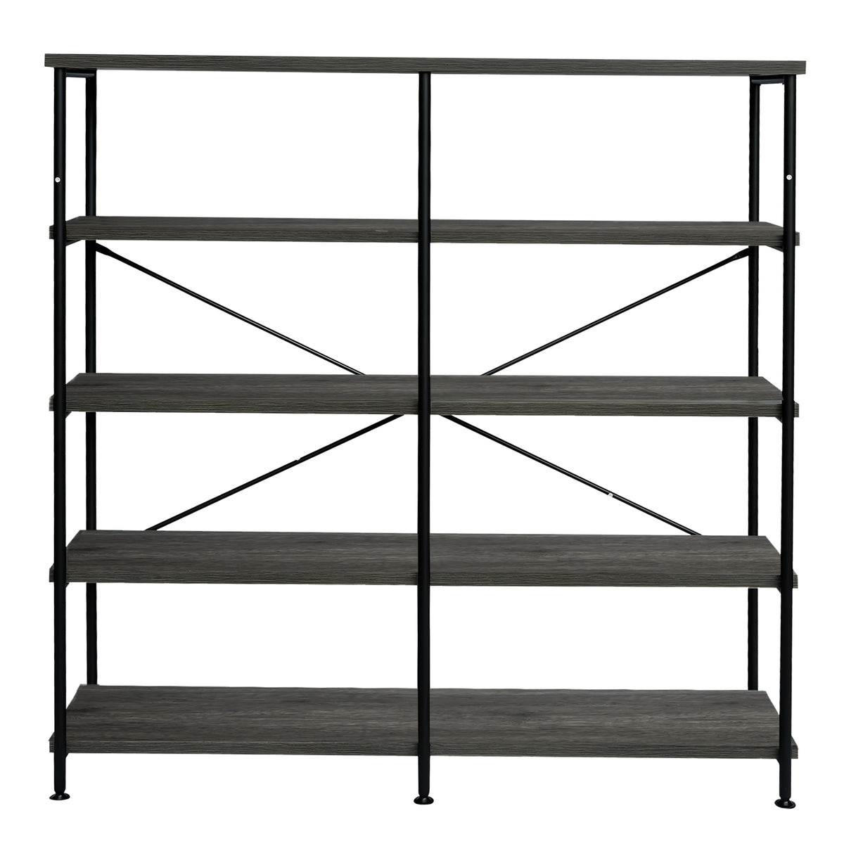 Olga 63 Inch Industrial 4 Tier Bookshelf, Particleboard, Metal Frame, Gray, Black - BM159421