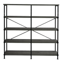 Olga 63 Inch Industrial 4 Tier Bookshelf, Particleboard, Metal Frame, Gray, Black - BM159421