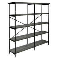 Olga 63 Inch Industrial 4 Tier Bookshelf, Particleboard, Metal Frame, Gray, Black - BM159421