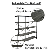 Olga 63 Inch Industrial 4 Tier Bookshelf, Particleboard, Metal Frame, Gray, Black - BM159421