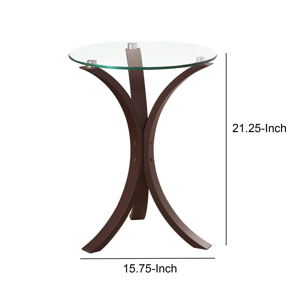 Contemporary Wood Accent Table, Tempered Glass Top, Brown, Clear - BM160136