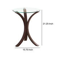 Contemporary Wood Accent Table, Tempered Glass Top, Brown, Clear - BM160136