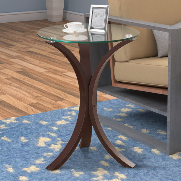 Contemporary Wood Accent Table, Tempered Glass Top, Brown, Clear - BM160136