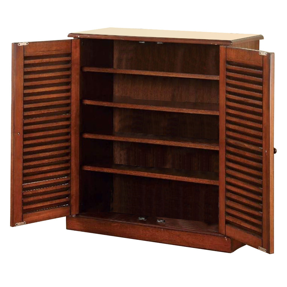 Double Door Solid Wood Shoe Cabinet with Blocked Panel Feet, Brown - BM186393