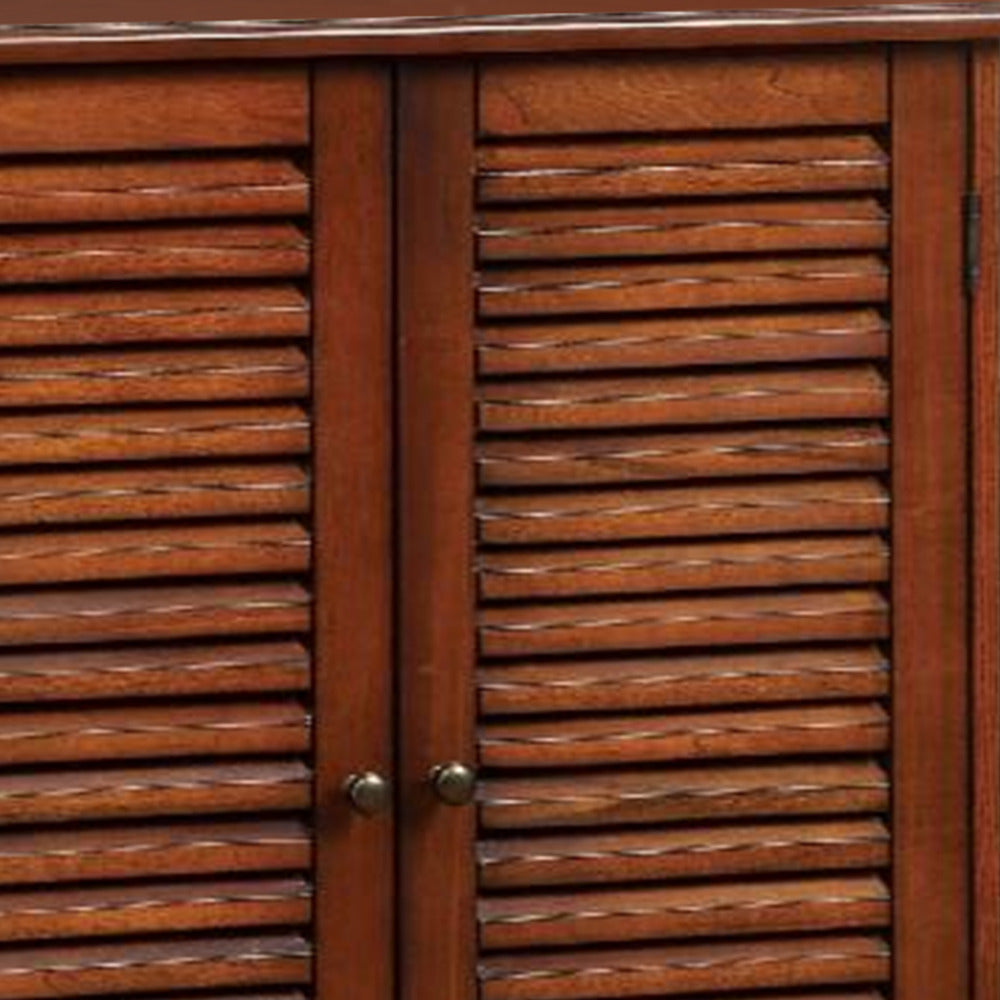 Double Door Solid Wood Shoe Cabinet with Blocked Panel Feet, Brown - BM186393