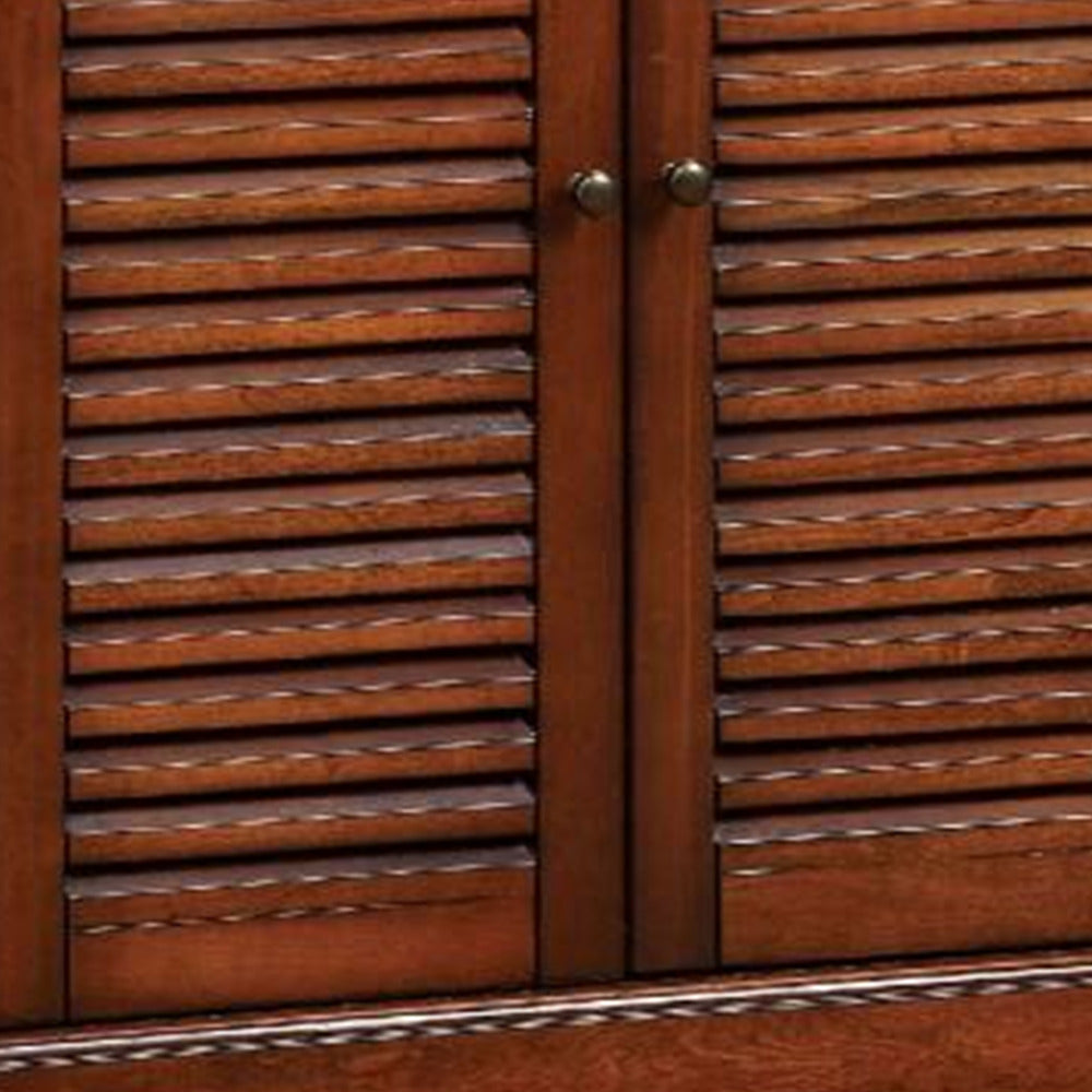 Double Door Solid Wood Shoe Cabinet with Blocked Panel Feet, Brown - BM186393