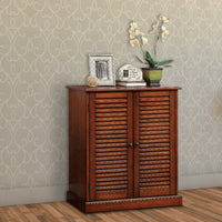 Double Door Solid Wood Shoe Cabinet with Blocked Panel Feet, Brown - BM186393
