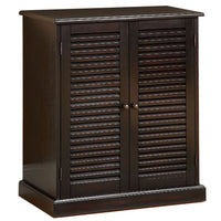 Double Door Solid Wood Shoe Cabinet with Blocked Panel Feet, Espresso Brown - BM186394