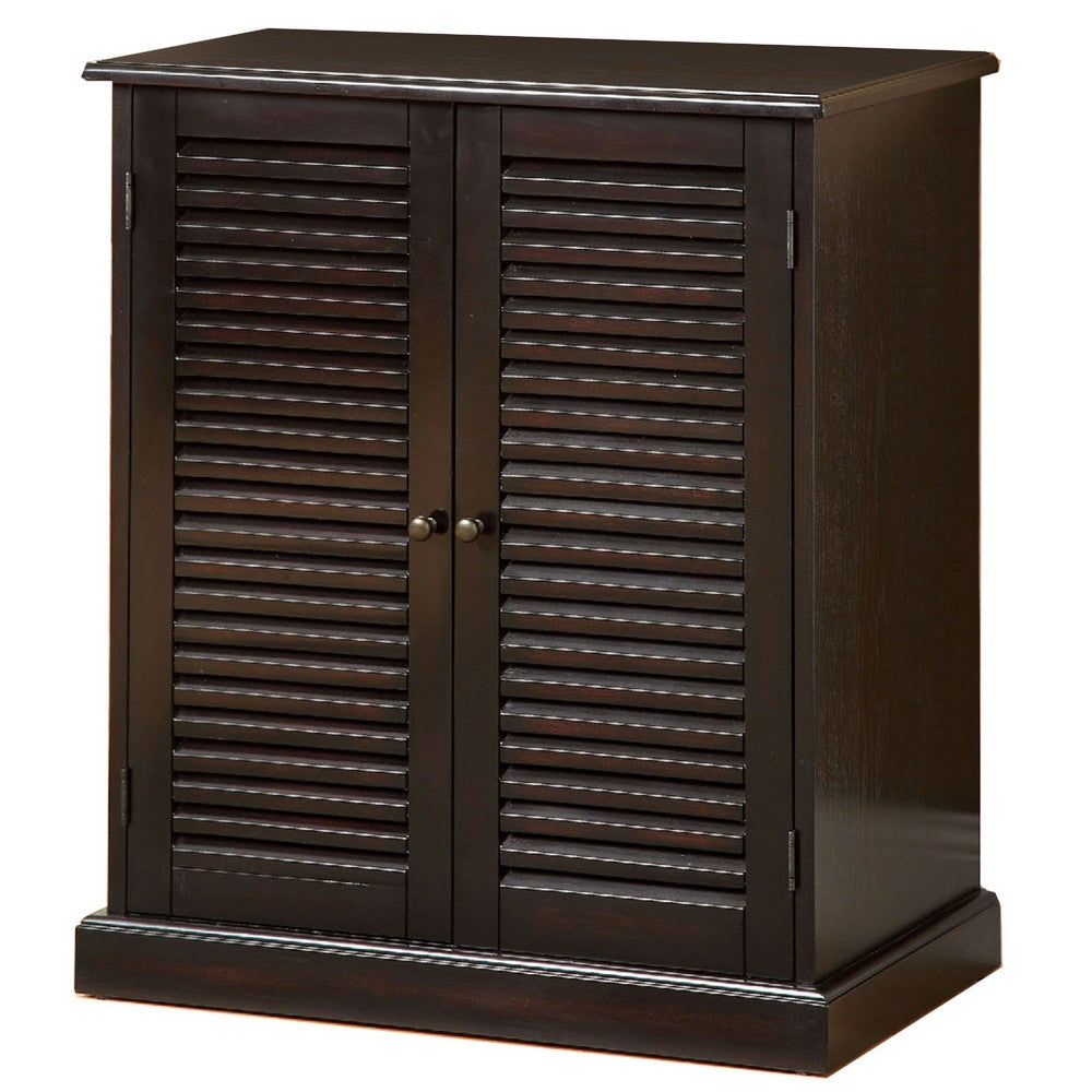 Double Door Solid Wood Shoe Cabinet with Blocked Panel Feet, Espresso Brown - BM186394